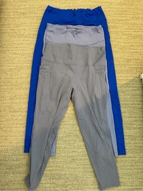 Athleta 3-Pack Leggings in Royal Blue, Light purple and Gray/purple